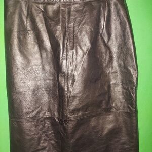 Vintage Comint 80s 90s Brown Pencil Wiggle Leather Midi Skirt